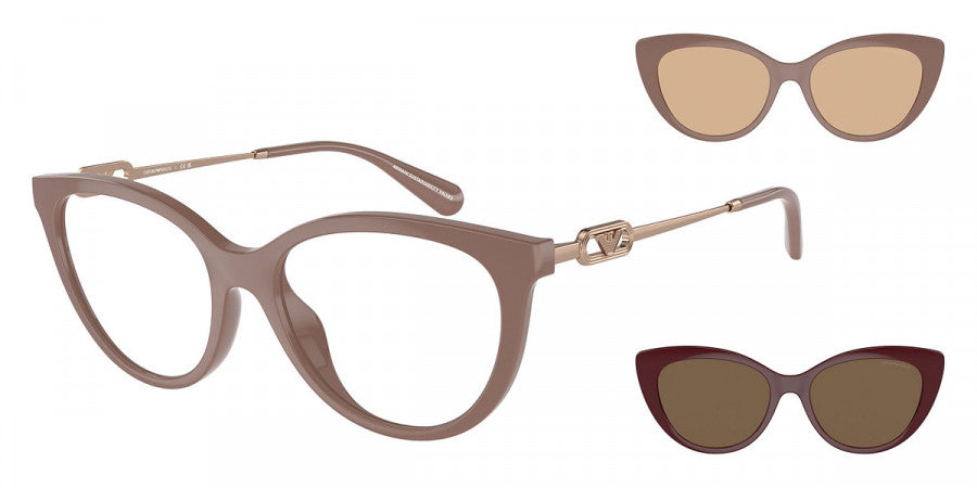 EMPORIO ARMANI CLIP-ON EYEGLASSES - EA4213U 51461W 53 - Shiny Tundra/Shiny Rose Gold