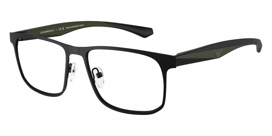 EMPORIO ARMANI EYEGLASSES - EA1163 3001 53 - Matte Black/Green Rubber