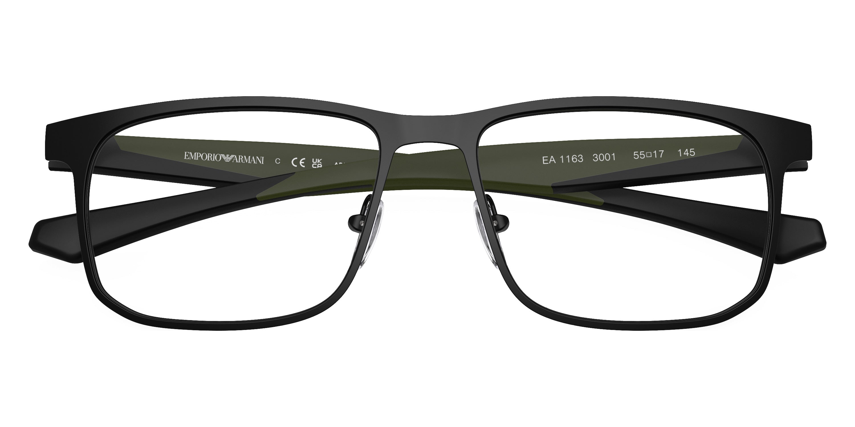 EMPORIO ARMANI EYEGLASSES - EA1163 3001 55 - Matte Black/Green Rubber
