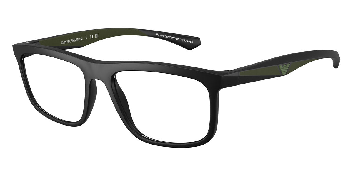 EMPORIO ARMANI EYEGLASSES - EA3246 5001 55 - Matte Black/Green Rubber