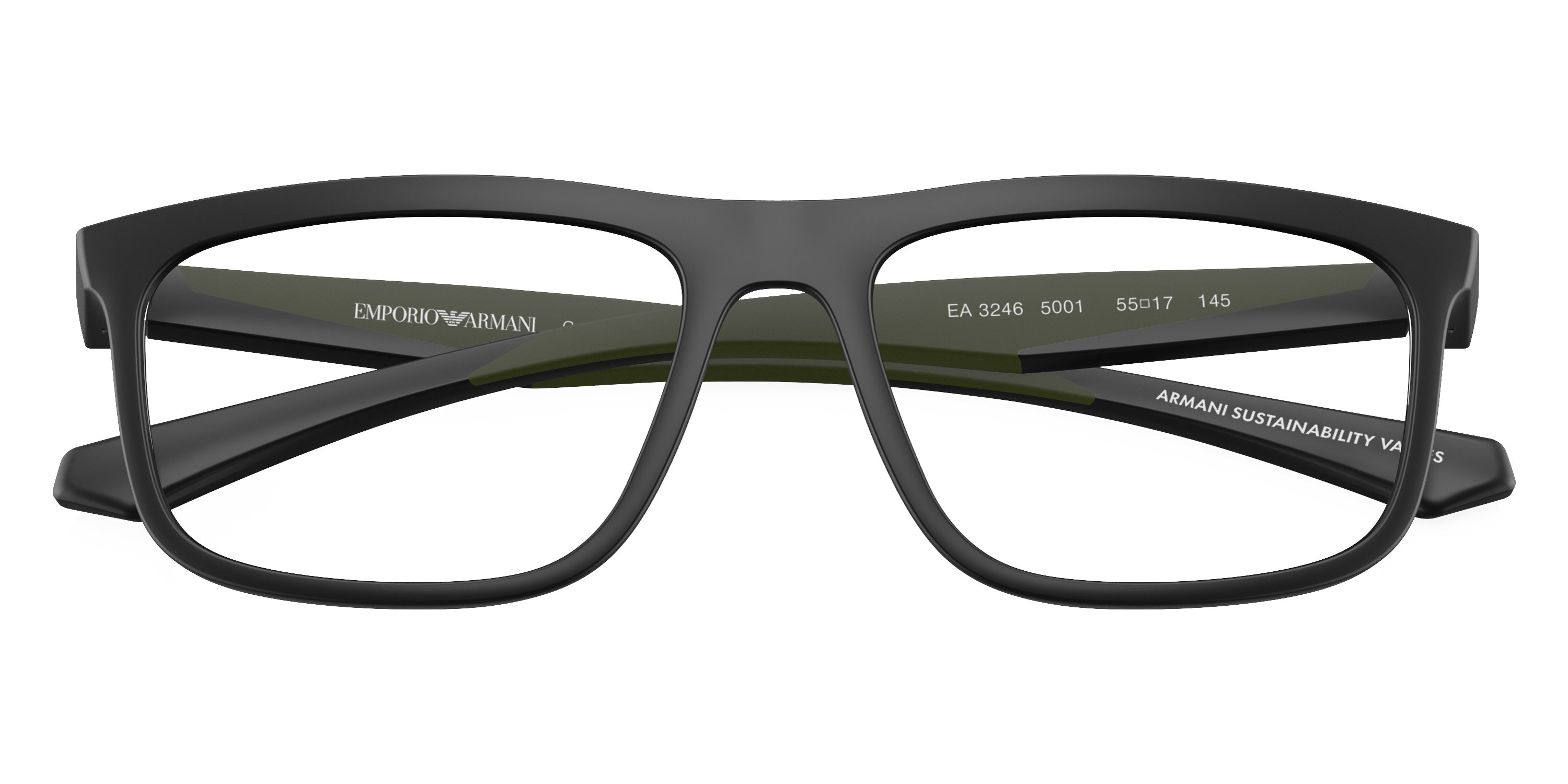 EMPORIO ARMANI EYEGLASSES - EA3246 5001 55 - Matte Black/Green Rubber