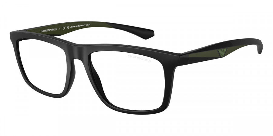 EMPORIO ARMANI EYEGLASSES - EA4235 50011W 55 - Matte Black/Green Rubber