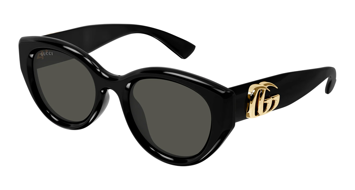 New GUCCI Sunglasses Black Gold Oval Cat Eye Womens Grey Lens 52-17-135mm Gucci 52mm Acetate Oval Sunglasses | Neiman Marcus main image 2