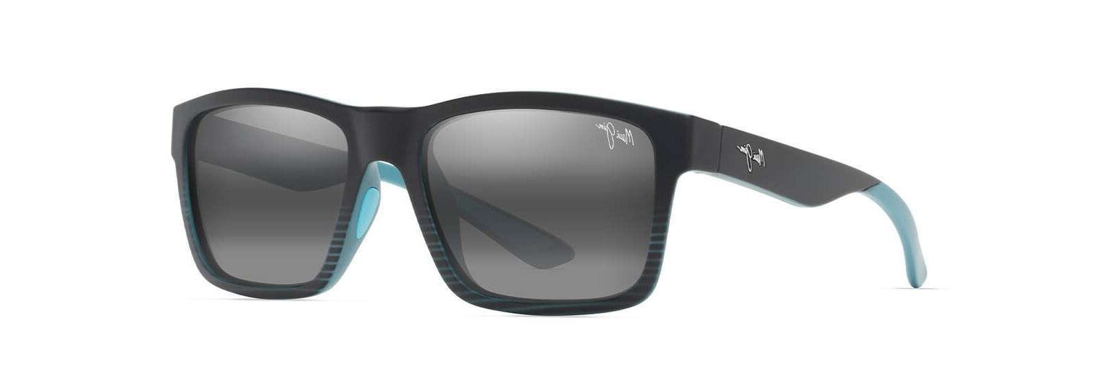 MAUI JIM SUNGLASSES - 897 02 GREY THE FLATS BLACK TEAL STRIPES & TIPS