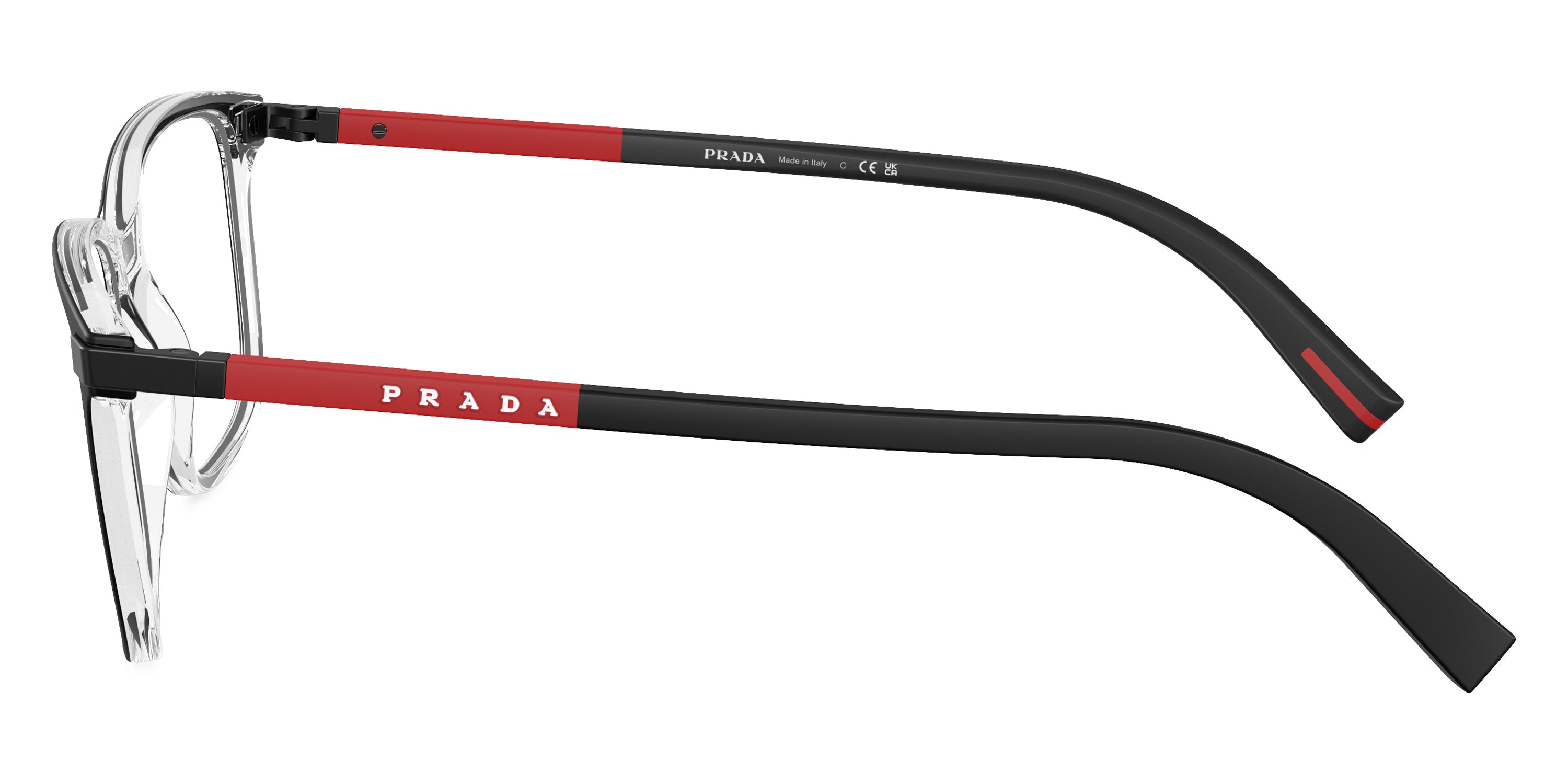 PRADA LINEA ROSSA EYEGLASSES - PS 02RV 03I1O1 54 - Top Matte Black on Crystal/Red Black Rubber