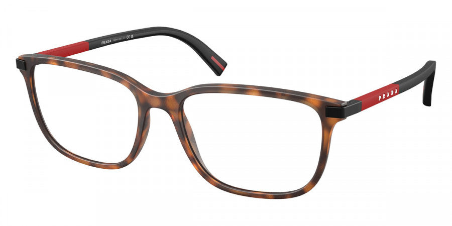 PRADA LINEA ROSSA EYEGLASSES - PS 02RV 17X1O1 56 - Dark Tortoise Rubber/Red Black Rubber