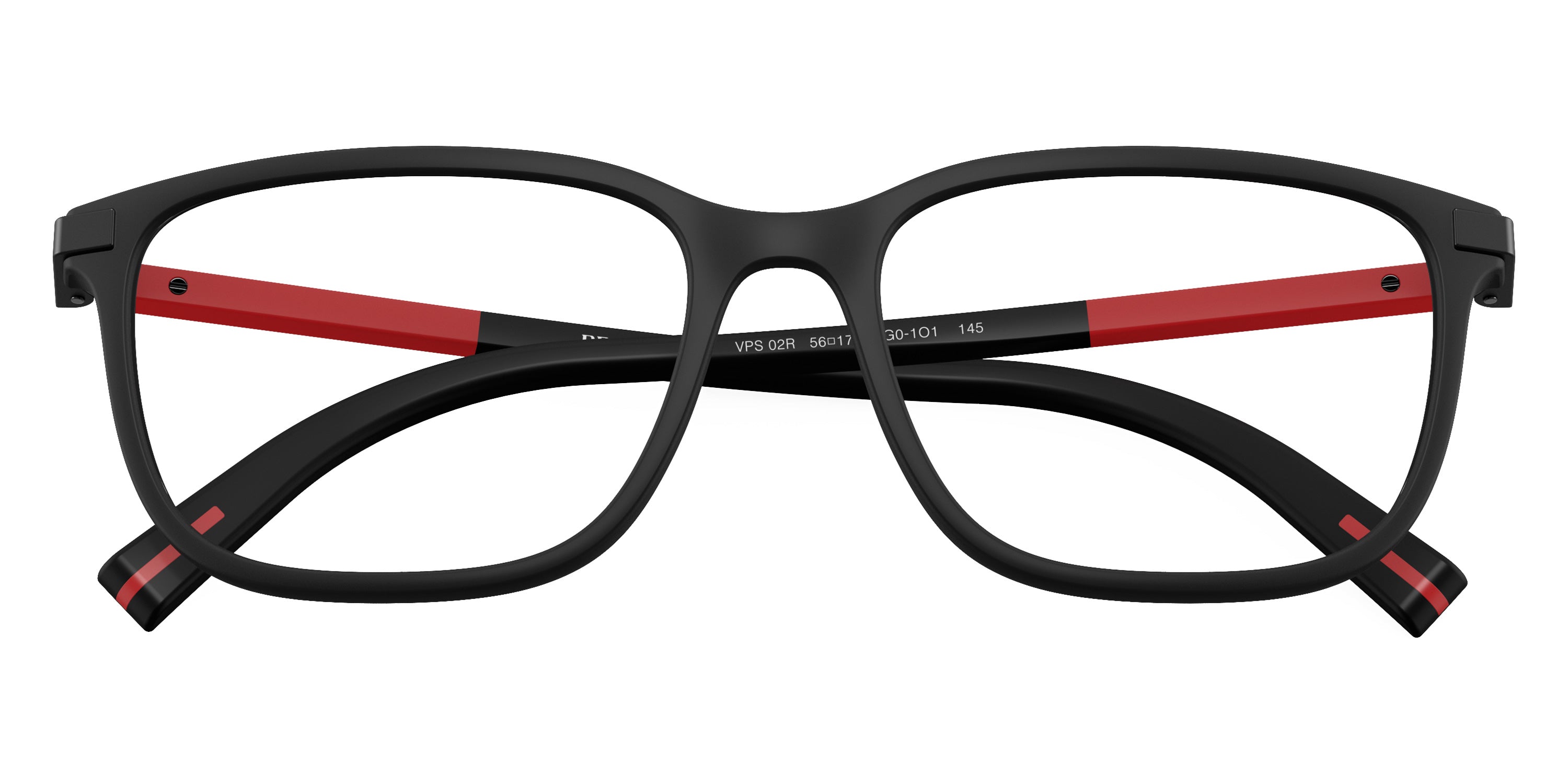 PRADA LINEA ROSSA EYEGLASSES - PS 02RV DG01O1 56 - Black Rubber/Red Black Rubber