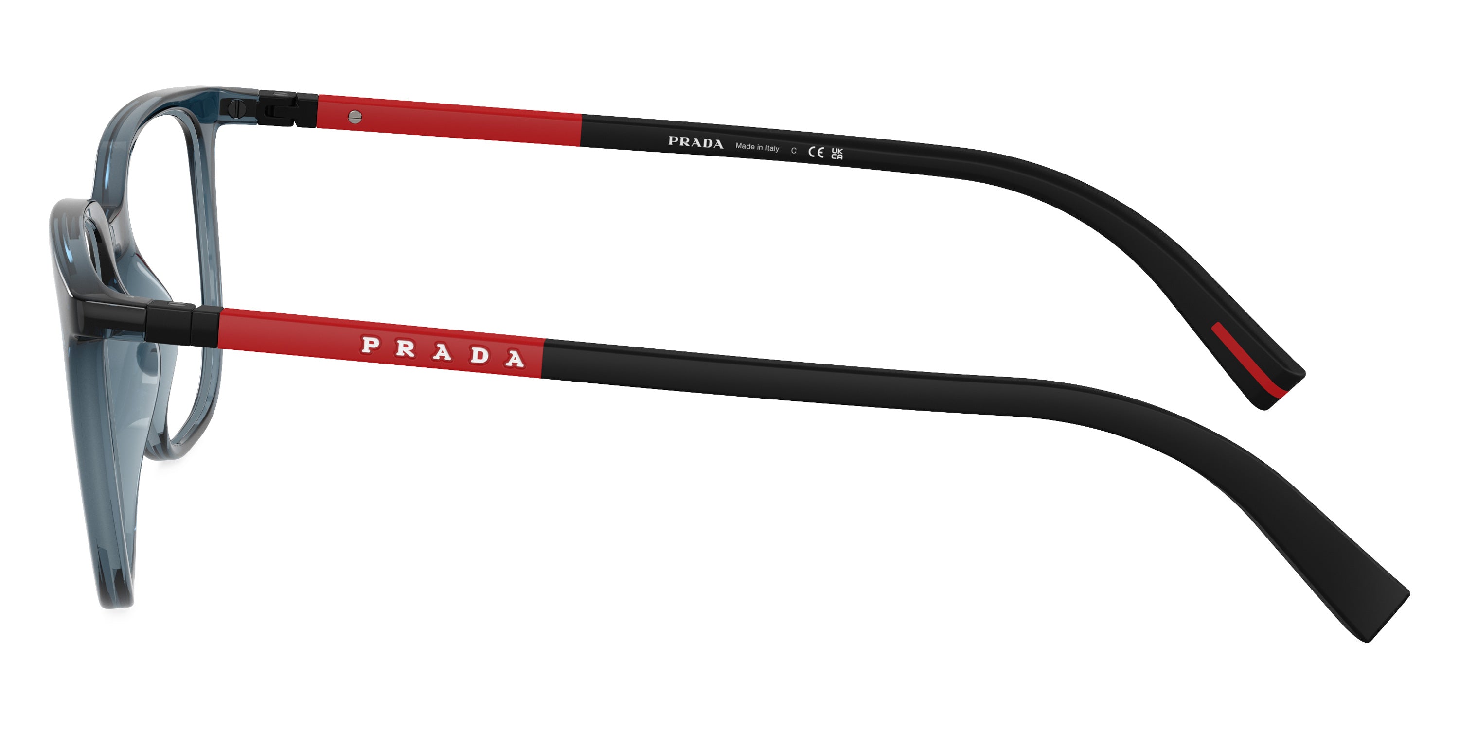 PRADA LINEA ROSSA EYEGLASSES - PS 04RV CZH1O1 50 - Transparent Blue/Black Rubber