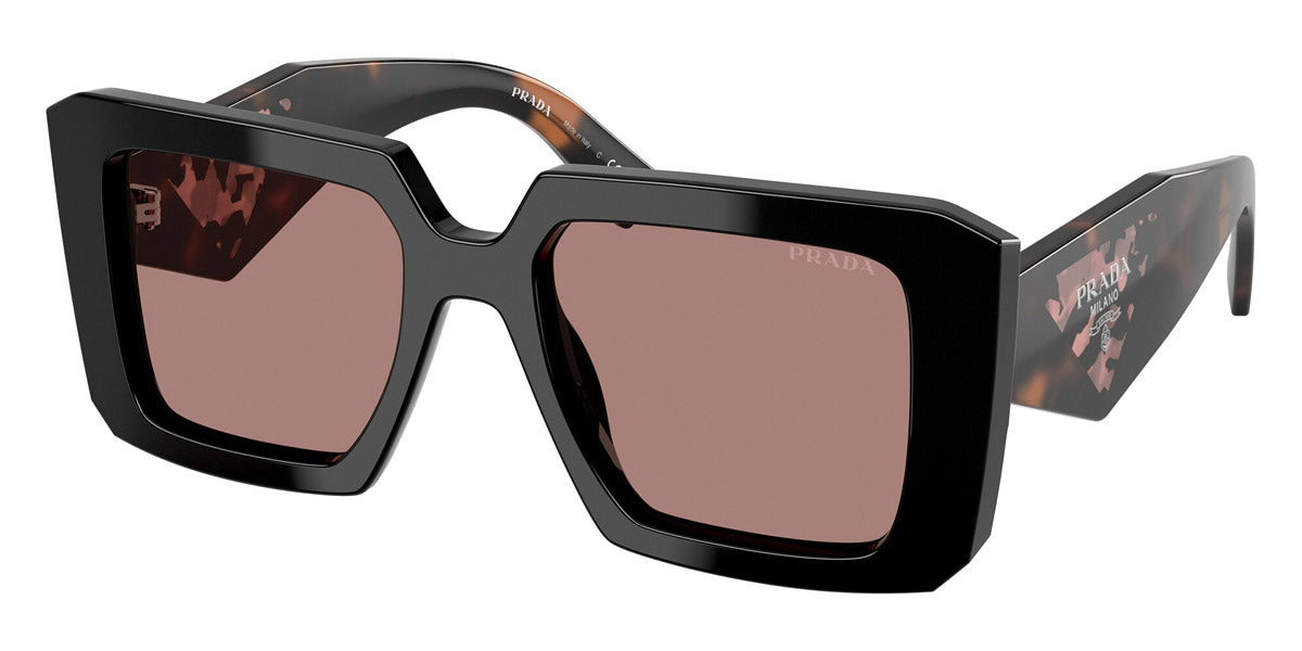 Prada Black Front with Pink Tortoiseshell Temple Square Sunglasses PRADA SUNGLASSES - PR A01S 13P60B 53 - Black/Pink Tortoise main image 3
