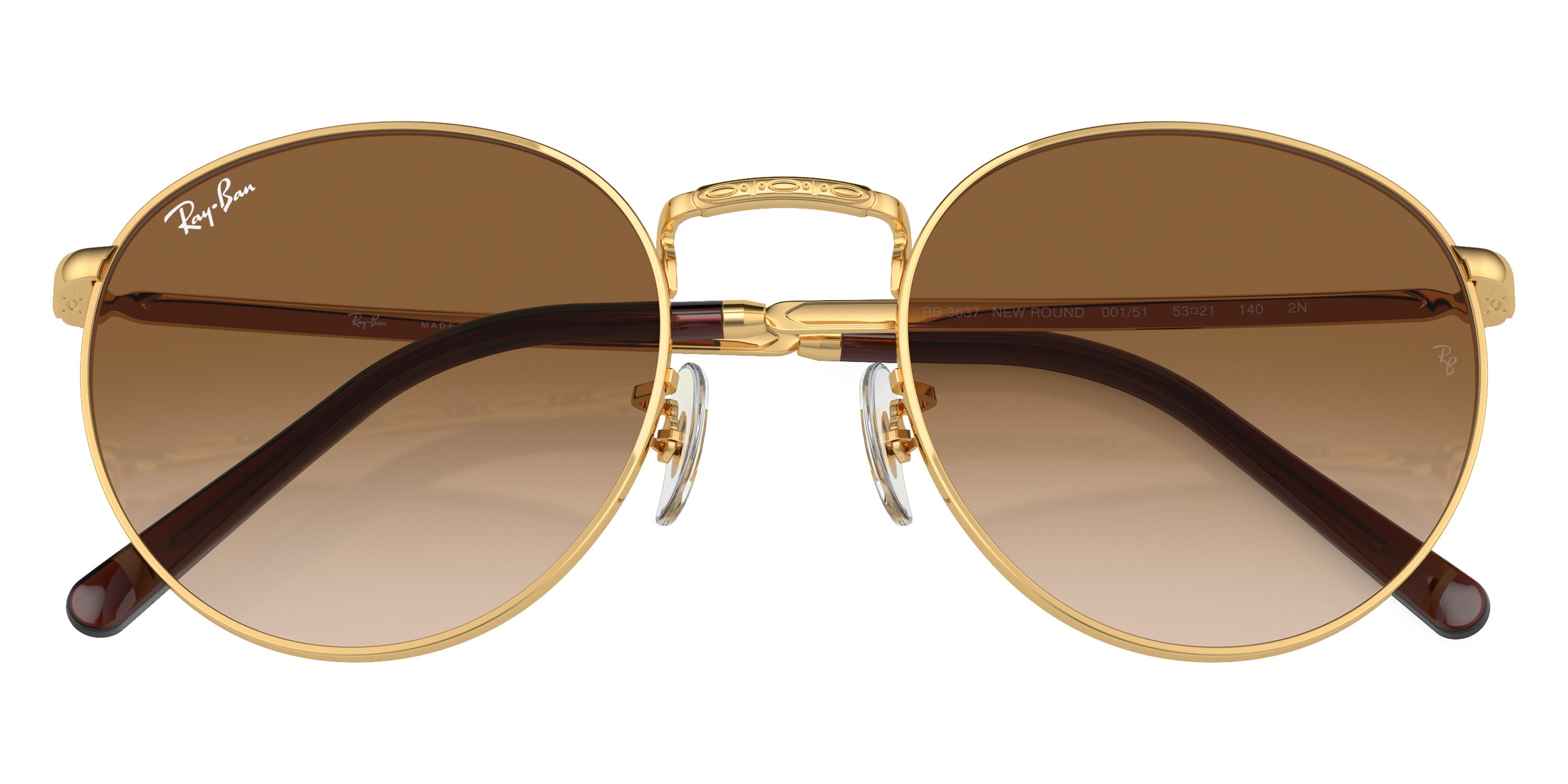 RAY-BAN SUNGLASSES NEW ROUND - RB3637 001/51 50 - Gold