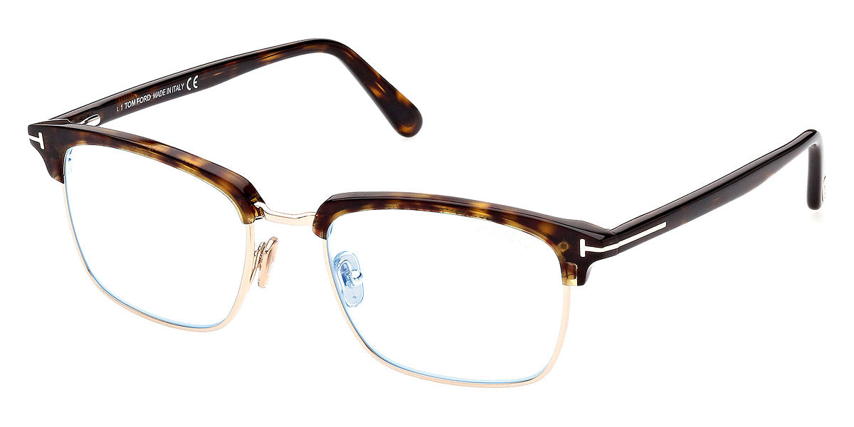 TOM FORD EYEGLASSES - FT5801-B 052 54 - Classic Dark Havana/Shiny Rose Gold/T Logo