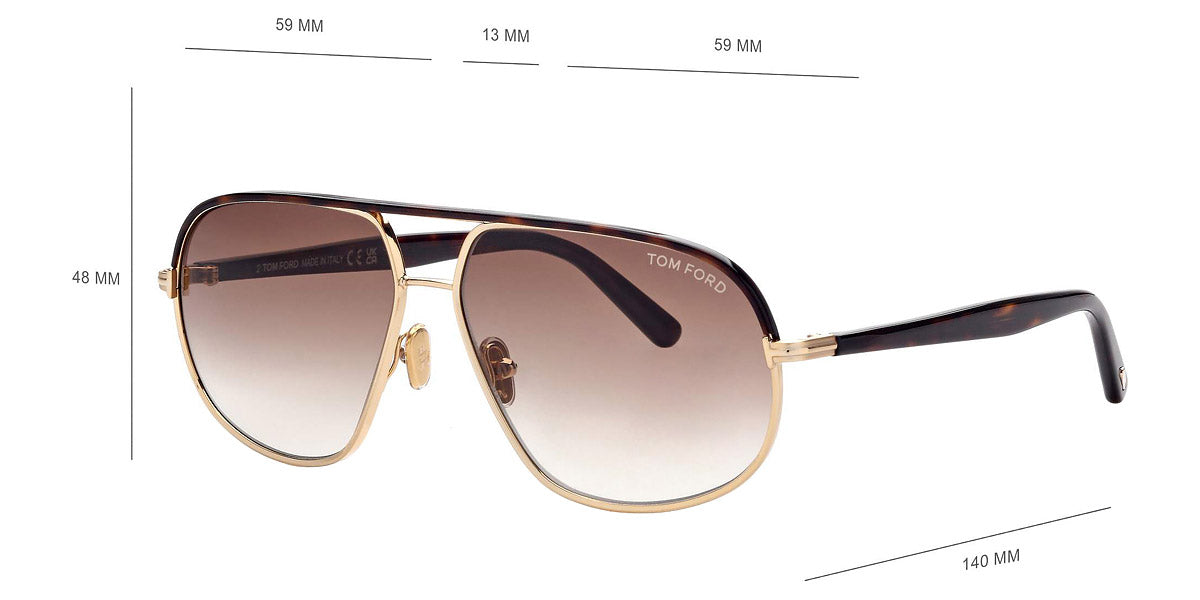 TOM FORD SUNGLASSES MAXWELL - FT1019 30F 59 - Shiny Deep Gold/Shiny Dark Havana/T Logo