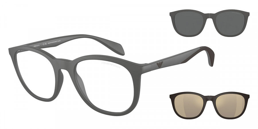 EMPORIO ARMANI CLIP-ON EYEGLASSES - EA4211 51261W 52 - Matte Gray/Rubber Brown