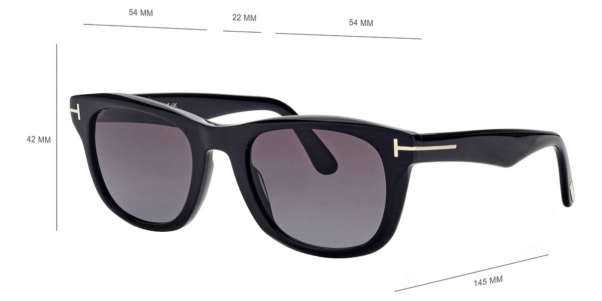 Tom Ford™ FT1076 Kendel 01B 54 - Shiny Black/Eco/T Logo