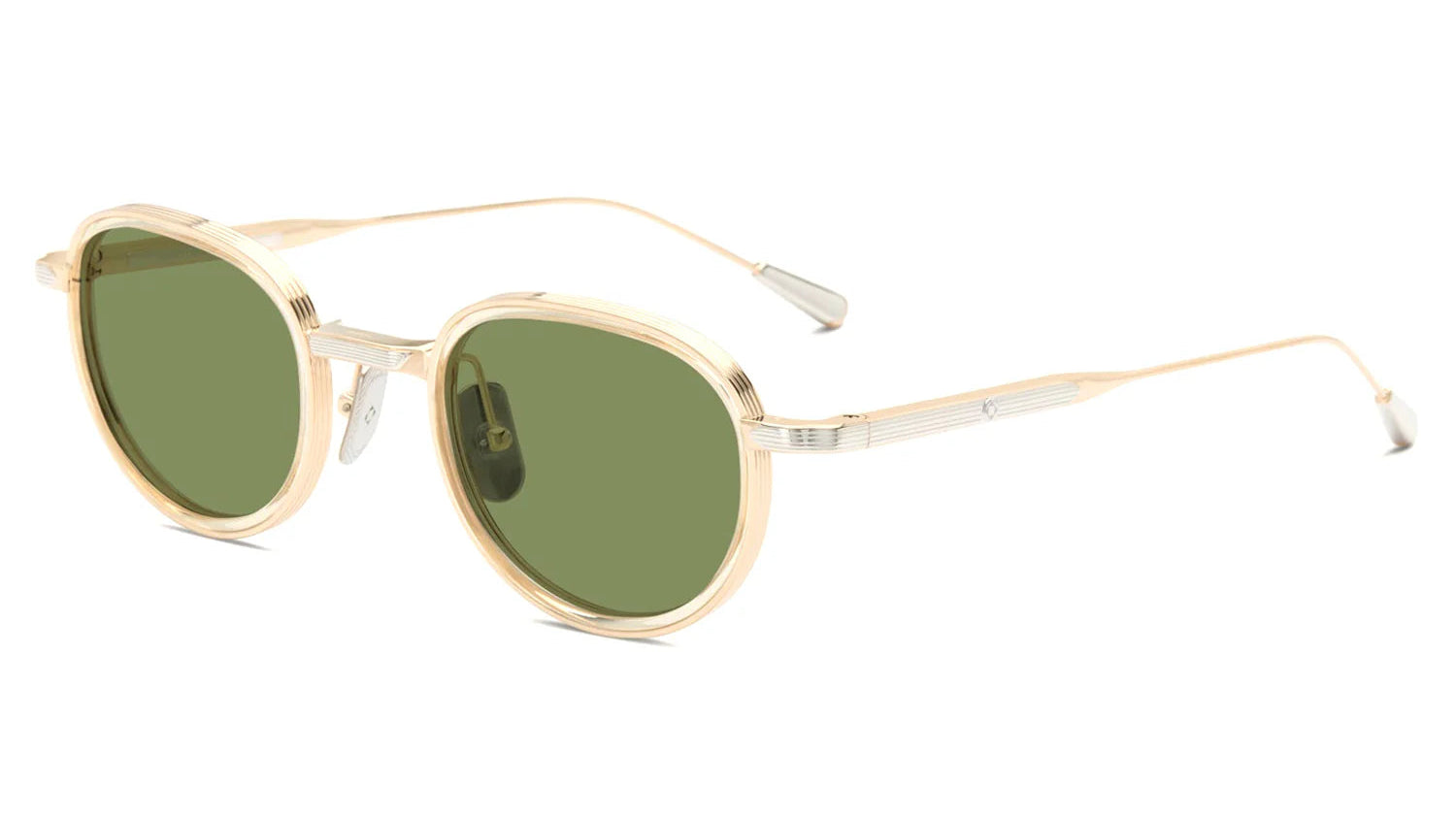 LUNETTERIE GENERALE SUNGLASSES - PANACHE  16K GOLD/PALLADIUM & VINTAGE CRYSTAL INLAY SOLID BLUE
