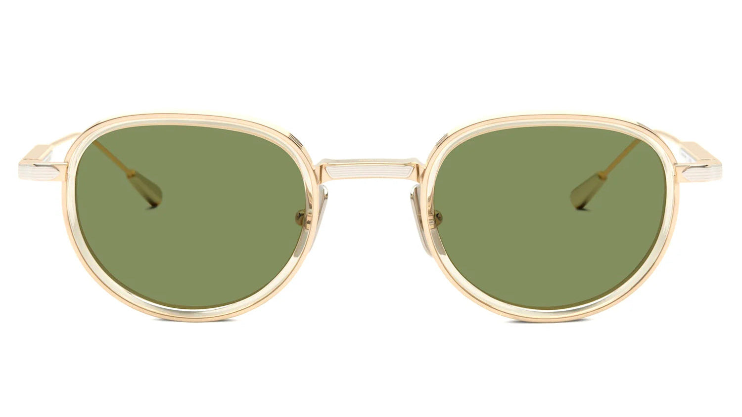 LUNETTERIE GENERALE SUNGLASSES - PANACHE  16K GOLD/PALLADIUM & VINTAGE CRYSTAL INLAY SOLID BLUE