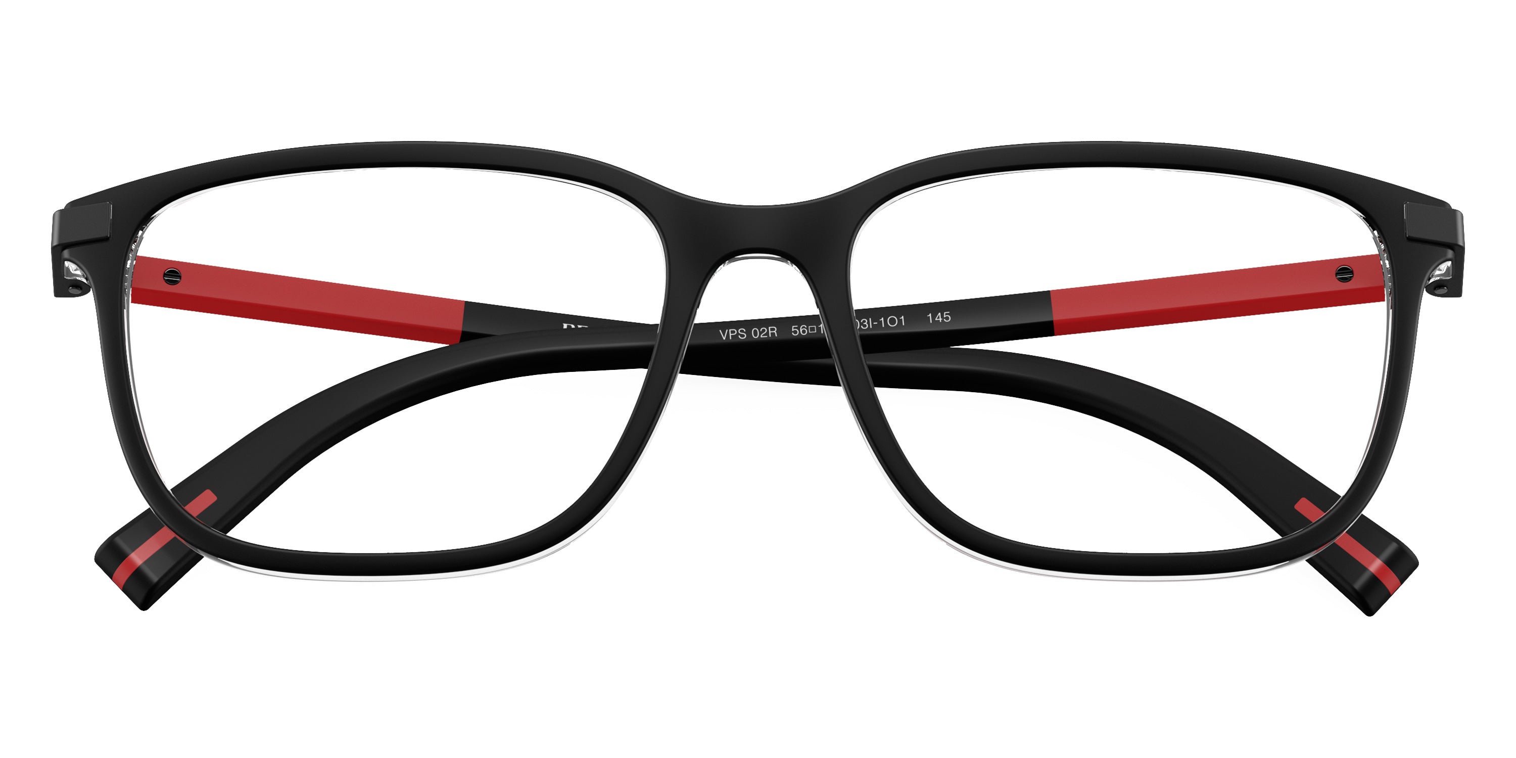 PRADA LINEA ROSSA EYEGLASSES - PS 02RV 03I1O1 54 - Top Matte Black on Crystal/Red Black Rubber