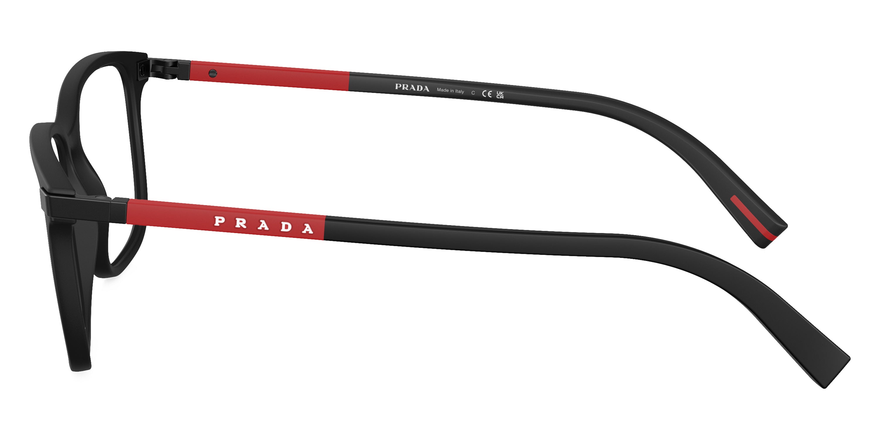 PRADA LINEA ROSSA EYEGLASSES - PS 02RV DG01O1 56 - Black Rubber/Red Black Rubber