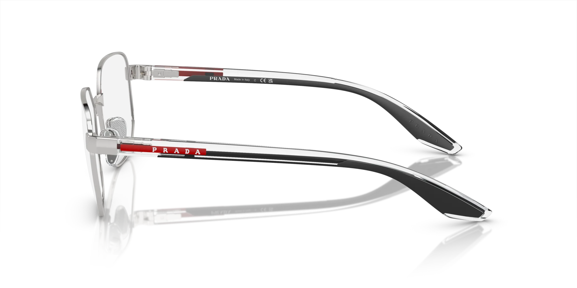 PRADA LINEA ROSSA EYEGLASSES - PS 50QV 1BC1O1 55 - Silver/Transparent/Black