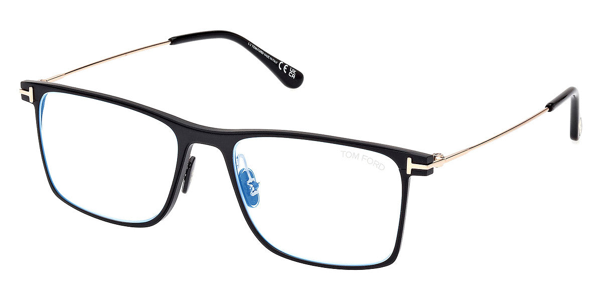 TOM FORD EYEGLASSES - FT5865-B 002 55 - Matte Black/Shiny Rose Gold/T Logo