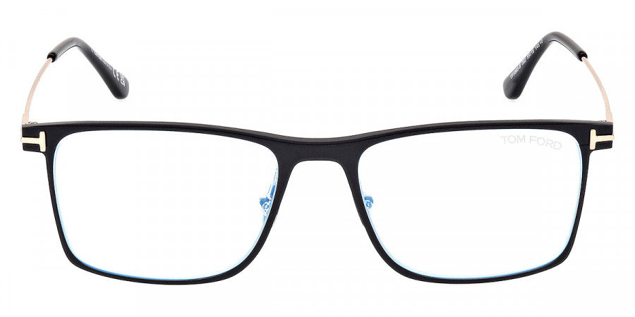TOM FORD EYEGLASSES - FT5865-B 002 55 - Matte Black/Shiny Rose Gold/T Logo